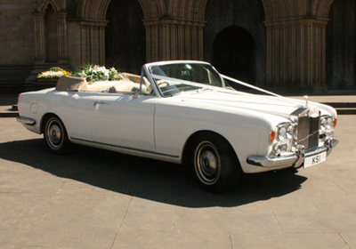 1972 Rolls Royce Corniche Convertible wedding car for hire in North Yorkshire